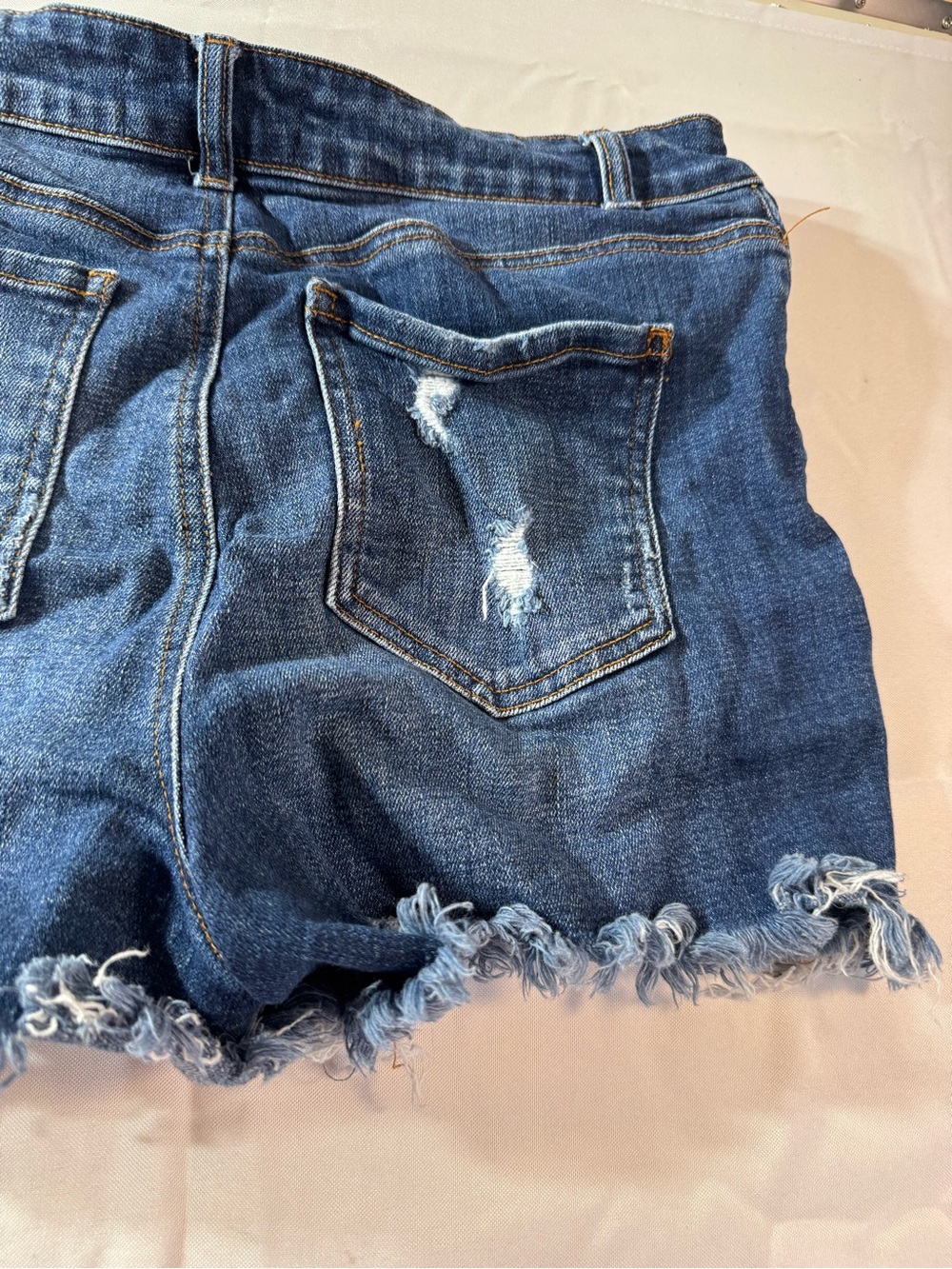 Jean Large Button-Front Distressed Denim Shorts in Blue - Picture 9 of 9